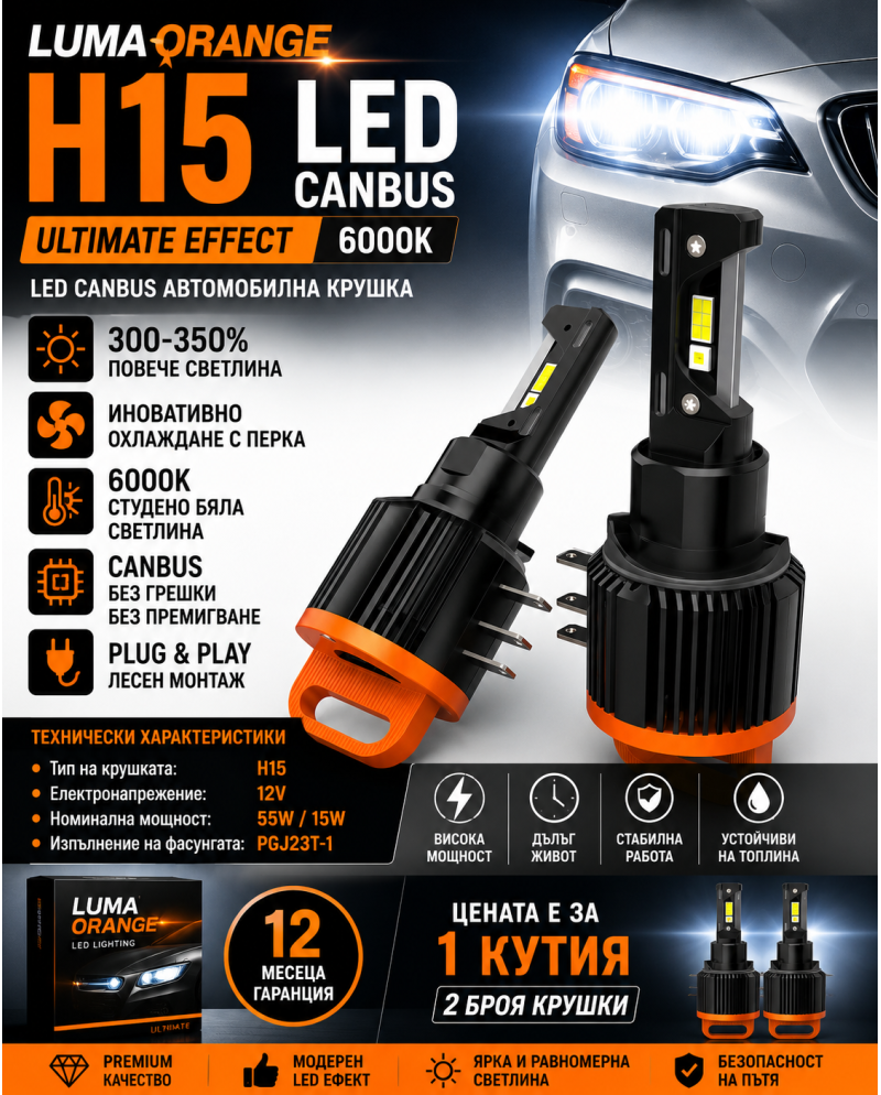 КРУШКА H15 GT7 LED CANBUS